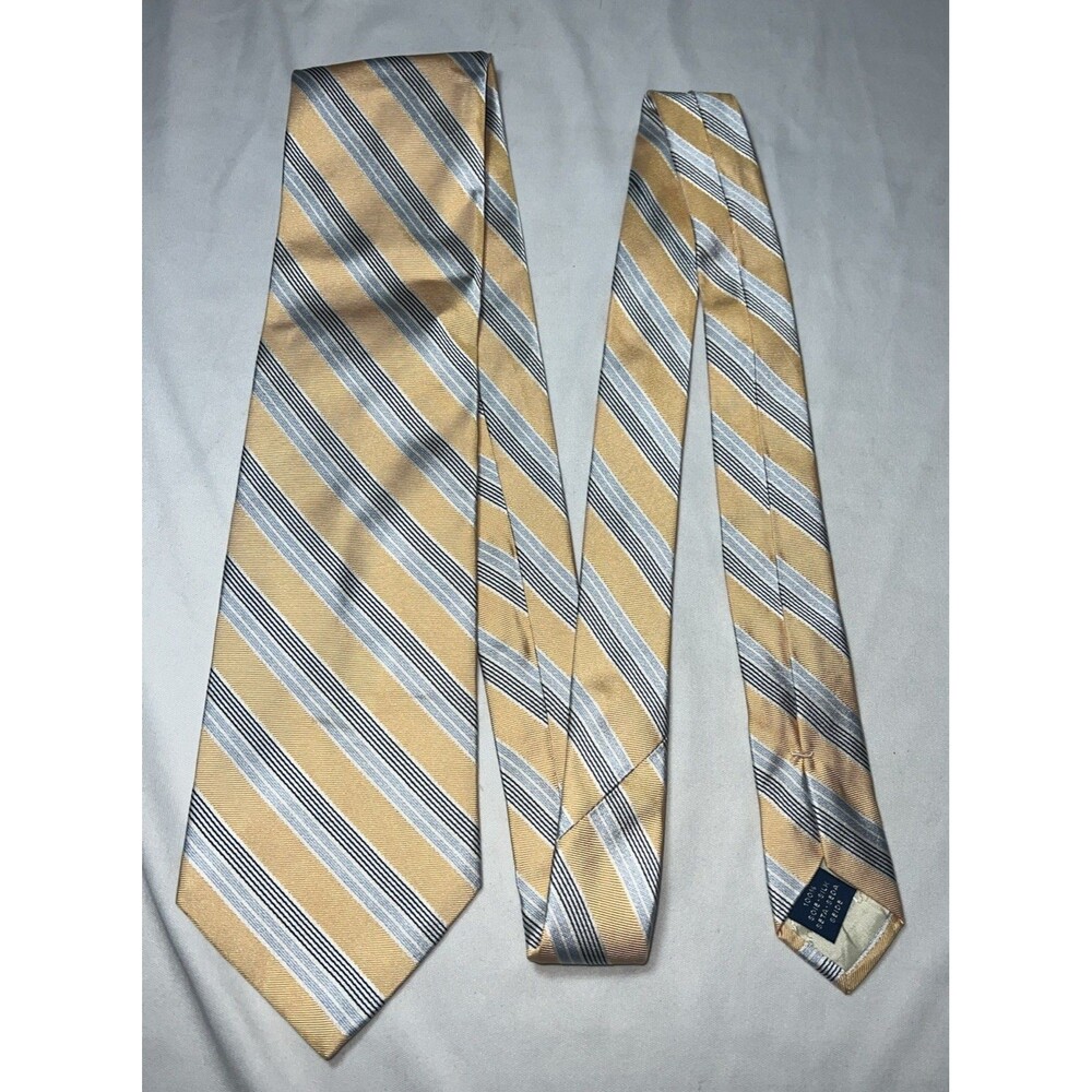 FACONNABLE Tie Blue Yellow Striped 100% Silk Made in France Necktie
